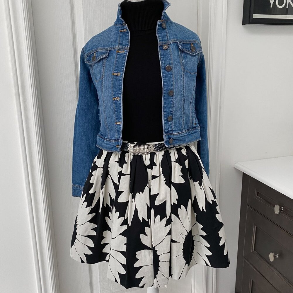 Alice + Olivia Tania Black Ivory Sunflower Full Skirt Size 0